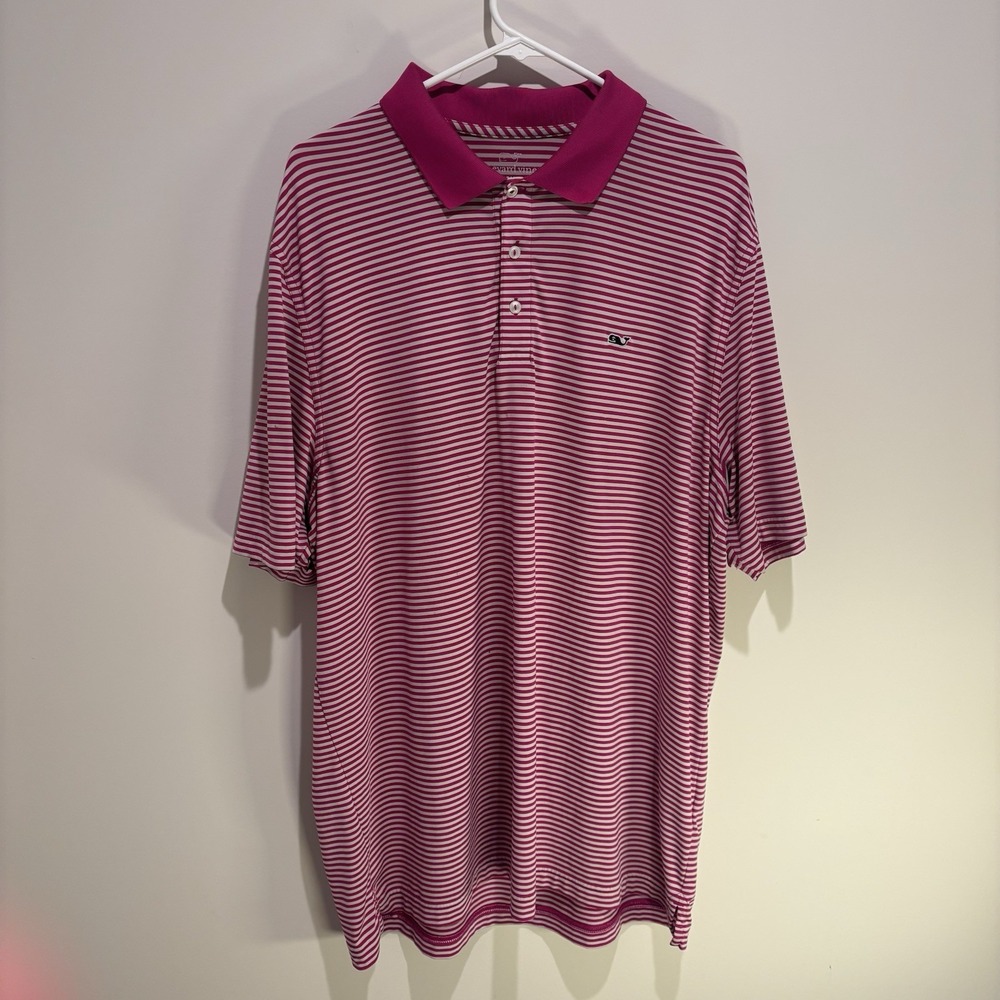 Vineyard Vines Performance Polo Shirt Men's‎ Large Pink White Polyester Spandex